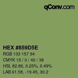 Farbcode: HEX #859D5E | qconv.com