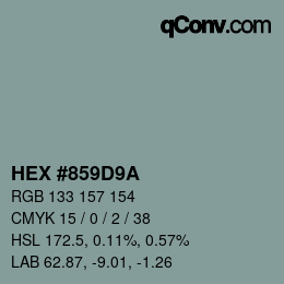 Color code: HEX #859D9A | qconv.com