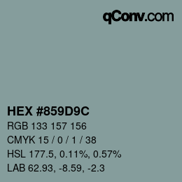 Color code: HEX #859D9C | qconv.com