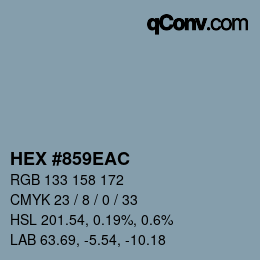 カラーコード: HEX #859eac | qconv.com
