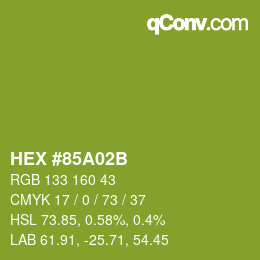 Color code: HEX #85A02B | qconv.com