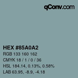 颜色代码: HEX #85A0A2 | qconv.com