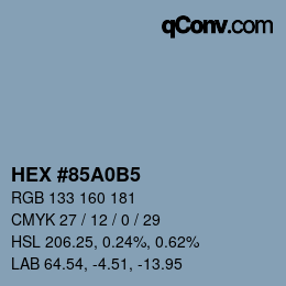 カラーコード: HEX #85A0B5 | qconv.com