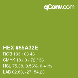 Color code: HEX #85A32E | qconv.com