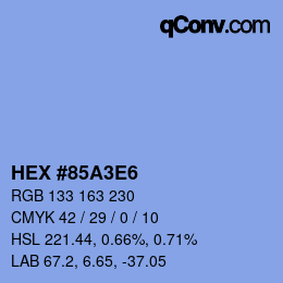 Color code: HEX #85A3E6 | qconv.com