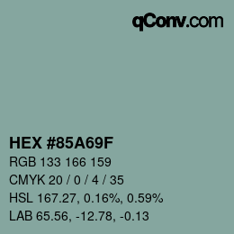 Farbcode: HEX #85A69F | qconv.com