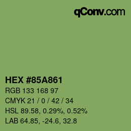 Farbcode: HEX #85A861 | qconv.com