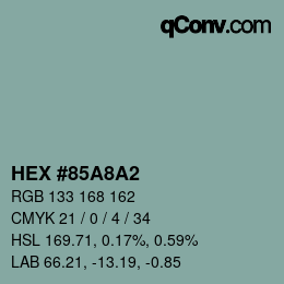 颜色代码: HEX #85A8A2 | qconv.com