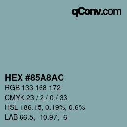 カラーコード: HEX #85A8AC | qconv.com