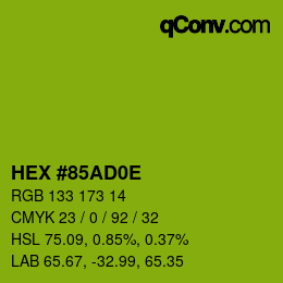 Color code: HEX #85AD0E | qconv.com