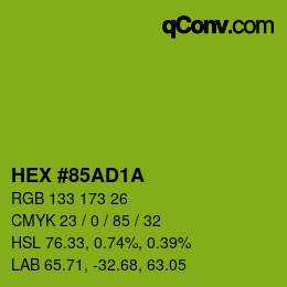 颜色代码: HEX #85AD1A | qconv.com