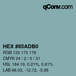 Color code: HEX #85ADB0 | qconv.com