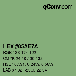 Farbcode: HEX #85AE7A | qconv.com