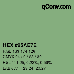 Color code: HEX #85AE7E | qconv.com
