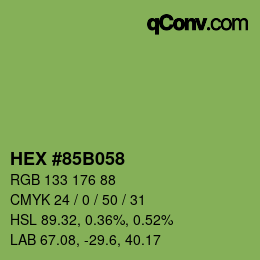 カラーコード: HEX #85B058 | qconv.com