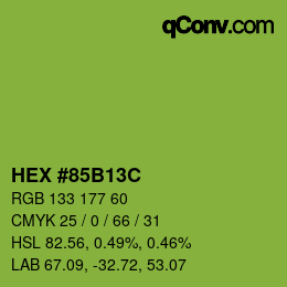カラーコード: HEX #85B13C | qconv.com