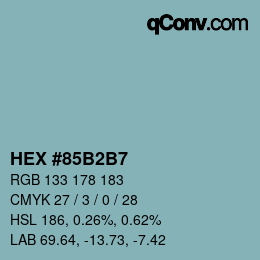 颜色代码: HEX #85B2B7 | qconv.com