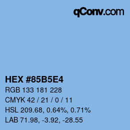 カラーコード: HEX #85B5E4 | qconv.com