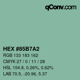 カラーコード: HEX #85B7A2 | qconv.com