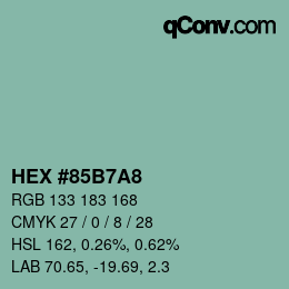 カラーコード: HEX #85B7A8 | qconv.com