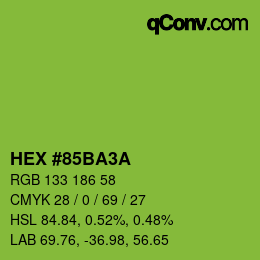 カラーコード: HEX #85BA3A | qconv.com