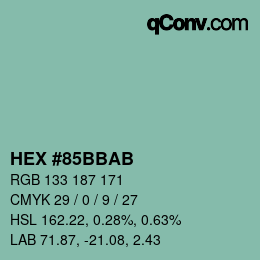 カラーコード: HEX #85BBAB | qconv.com