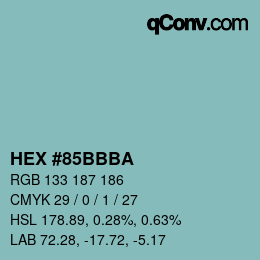 Color code: HEX #85BBBA | qconv.com