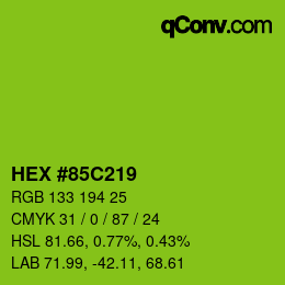 Farbcode: HEX #85C219 | qconv.com