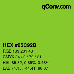 Code couleur: HEX #85C92B | qconv.com