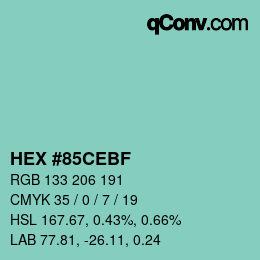 Color code: HEX #85CEBF | qconv.com