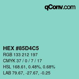 カラーコード: HEX #85D4C5 | qconv.com