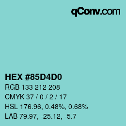 カラーコード: HEX #85D4D0 | qconv.com