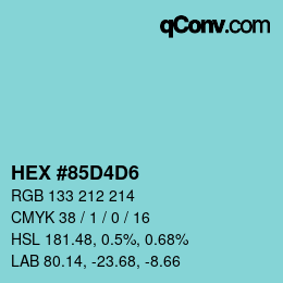 颜色代码: HEX #85D4D6 | qconv.com