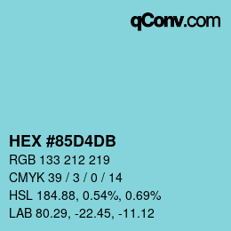 颜色代码: HEX #85D4DB | qconv.com