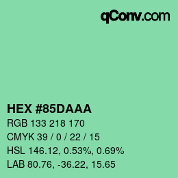 カラーコード: HEX #85DAAA | qconv.com