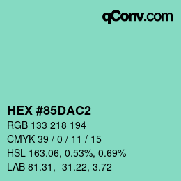 カラーコード: HEX #85DAC2 | qconv.com