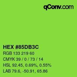 Color code: HEX #85DB3C | qconv.com
