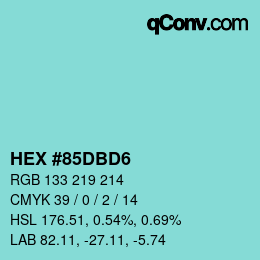 カラーコード: HEX #85DBD6 | qconv.com