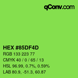 カラーコード: HEX #85DF4D | qconv.com