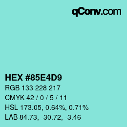颜色代码: HEX #85E4D9 | qconv.com