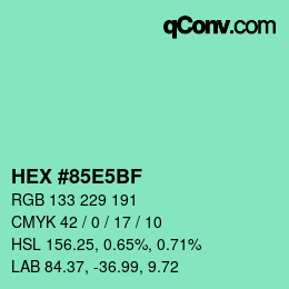 Color code: HEX #85E5BF | qconv.com
