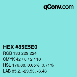 Color code: HEX #85E5E0 | qconv.com