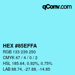 Color code: HEX #85EFFA | qconv.com