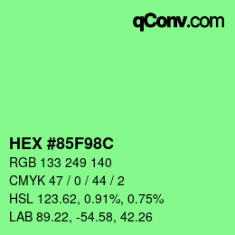 Color code: HEX #85F98C | qconv.com