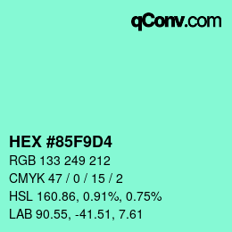 Farbcode: HEX #85F9D4 | qconv.com
