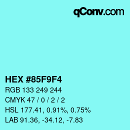 Color code: HEX #85F9F4 | qconv.com