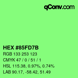 カラーコード: HEX #85FD7B | qconv.com