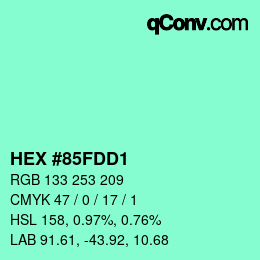カラーコード: HEX #85FDD1 | qconv.com