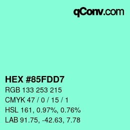 Código de color: HEX #85FDD7 | qconv.com