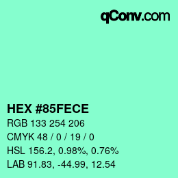 カラーコード: HEX #85FECE | qconv.com